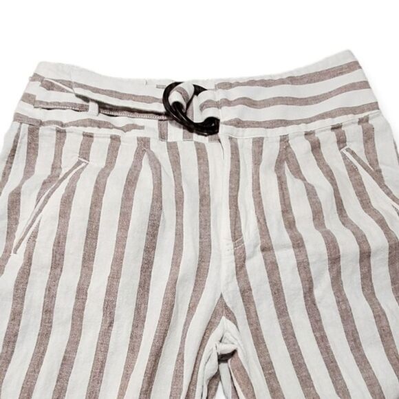 Anthropologie Oasis Striped Linen‎ Blend Tailored Ankle Pants White/Taupe 6 - Picture 3 of 10